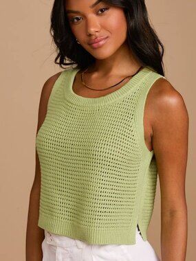 Lulus Get The Look Lime Green Loose Knit Sweater Tank Top - Size XS